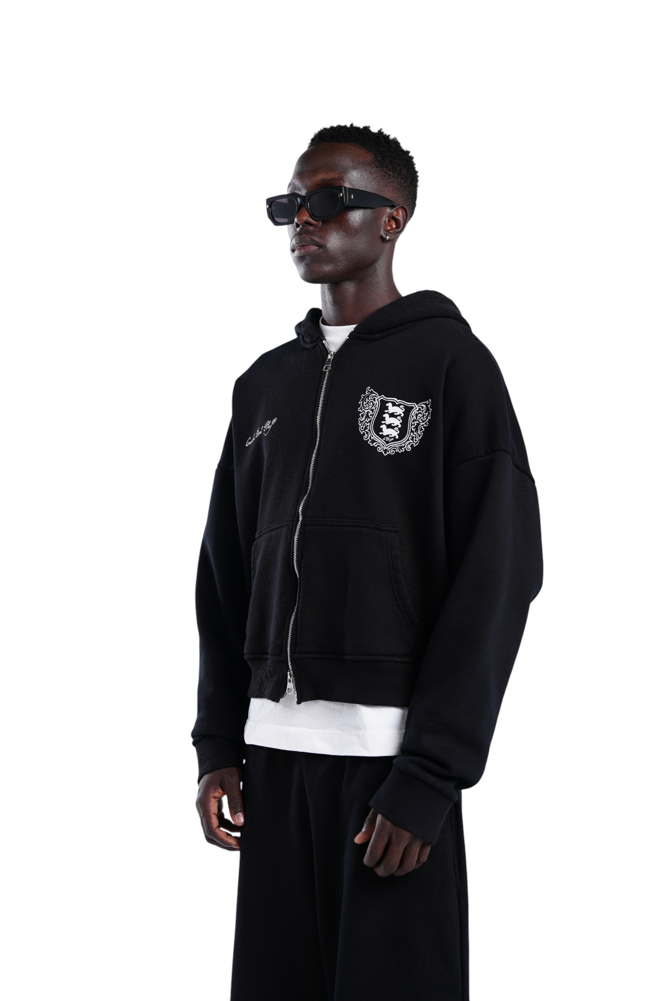 Crest zip-up hoodie black